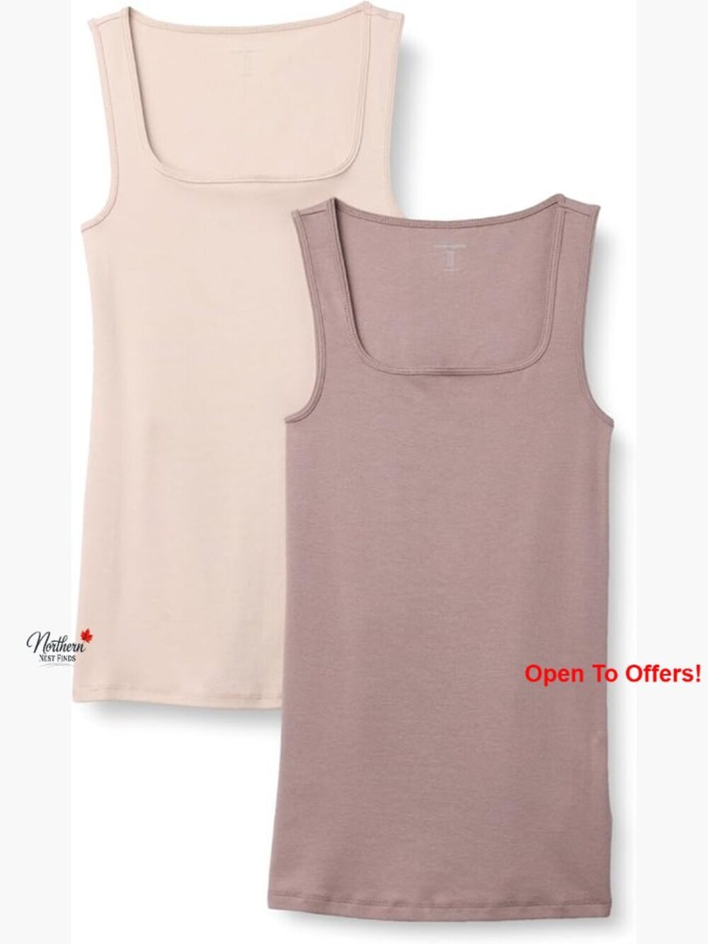 2-Pack Slim Fit Square Neck Tank Tops Cotton Modal Micro Rib